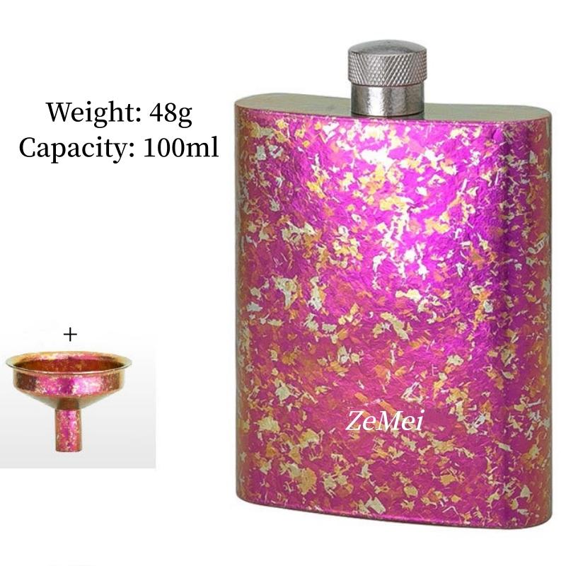 Portable Pure Titanium Hip Flask,3.4oz Spirits Vodka Cup Outdoors Whiskey Hip Flask,Flat Shape Flagon Men Gift Multiple Options