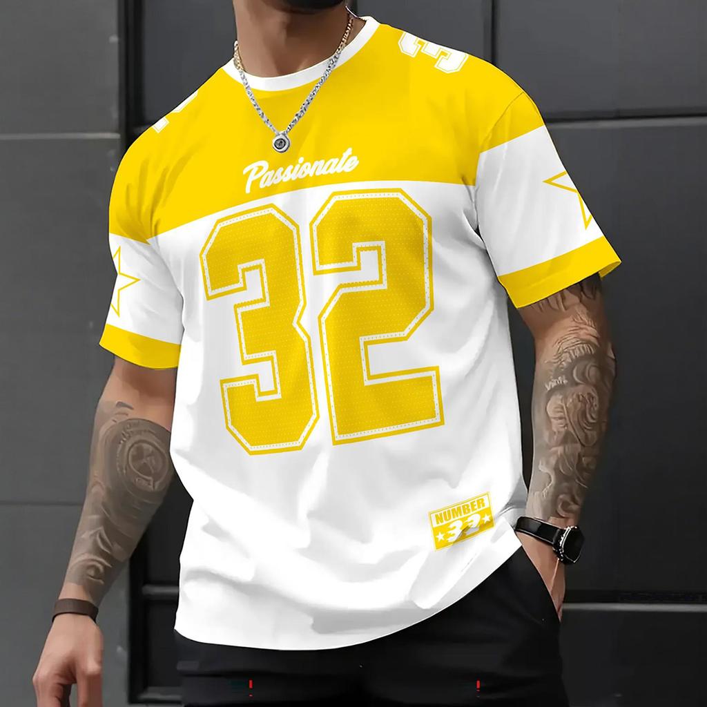 Men’s Short Sleeve Crew Neck Jersey Style T-Shirt with Large Number 32 Print and Athletic Design for Casual Wear