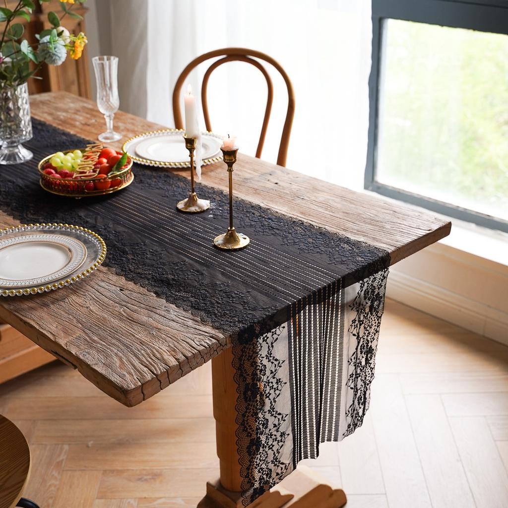 White Lace Table Runner Romantic Semi-Sheer Embroidery  for Dining Table Wedding Party Home Decor Accessories