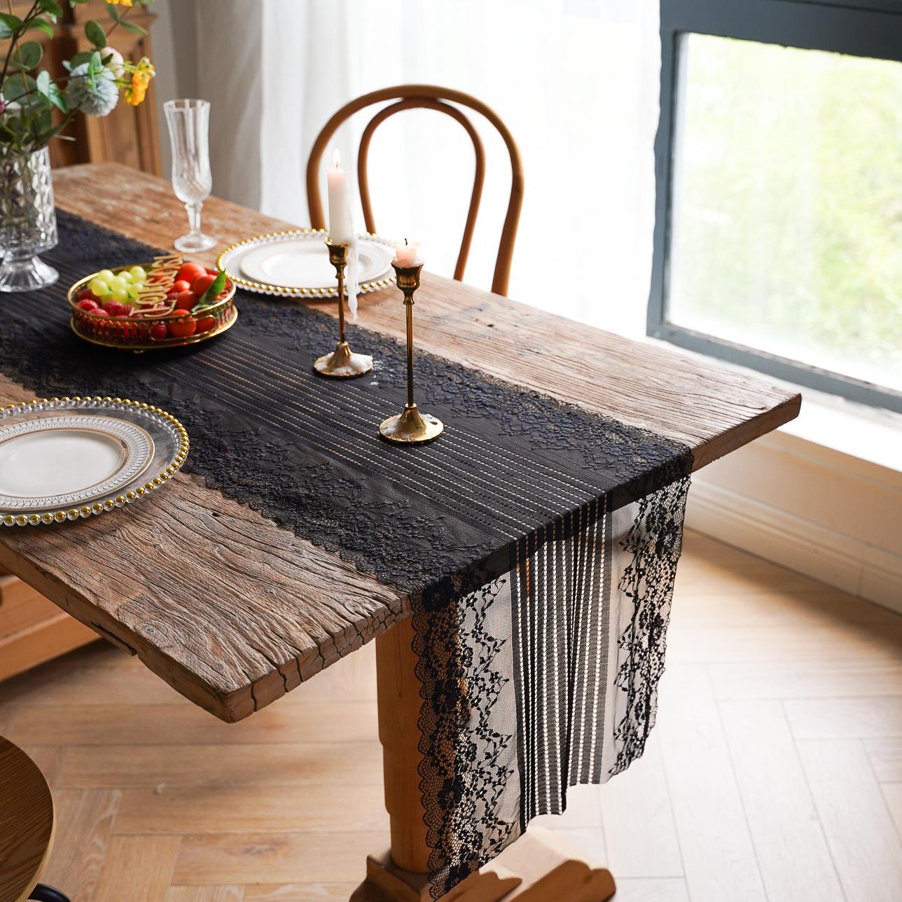 

Белая кружевная дорожка для стола с романтической полупрозрачной вышивкой для обеденного стола, свадебной вечеринки, домашнего декора, аксессуаров 38x200cm чёрный