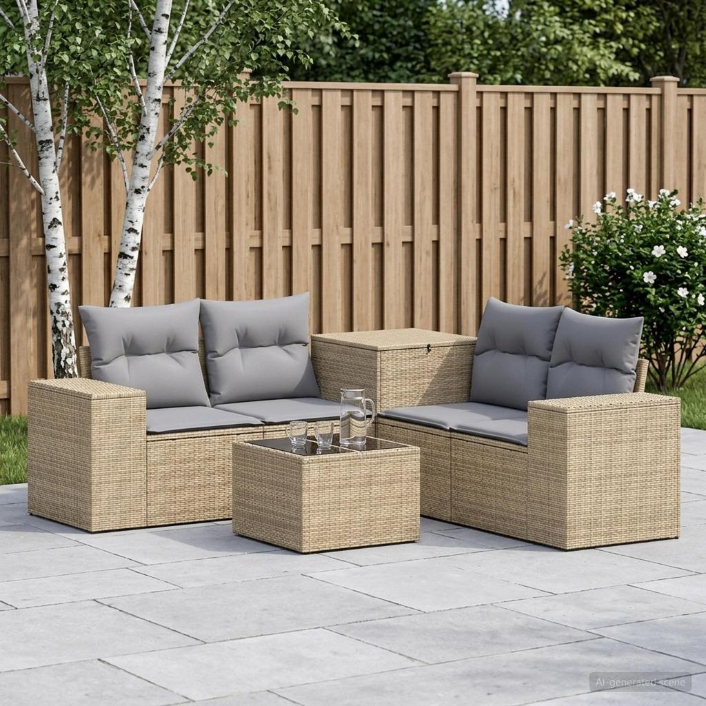 Sofa Set 6 Pieces Beige and Light Gray Poly Rattan and Steel