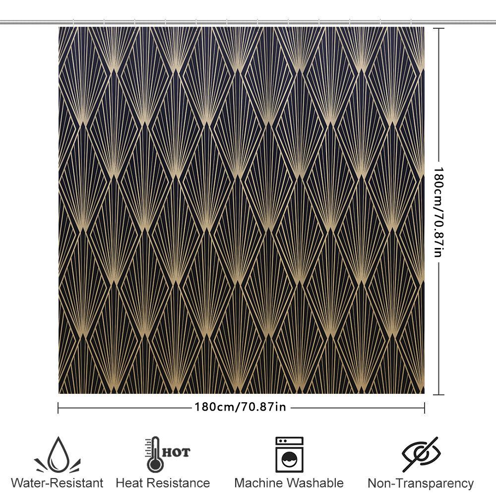 Art Deco Shower Curtain Decorative Waterproof Fabric Bathtub Bath Liner Home Decoration In Black Gold