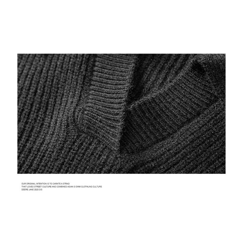 Men Casual Business Loose Long Sleeve Turn Down Collar V Neck Knit Polo Sweater