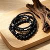 4 Pièces/Ensemble Pierre de Vésicule Biliaire Noire Pierre Volcanique Perles en Bois Combinaison Multicouche pour Hommes Bracelet Élastique Pour Couple Amis Bijoux