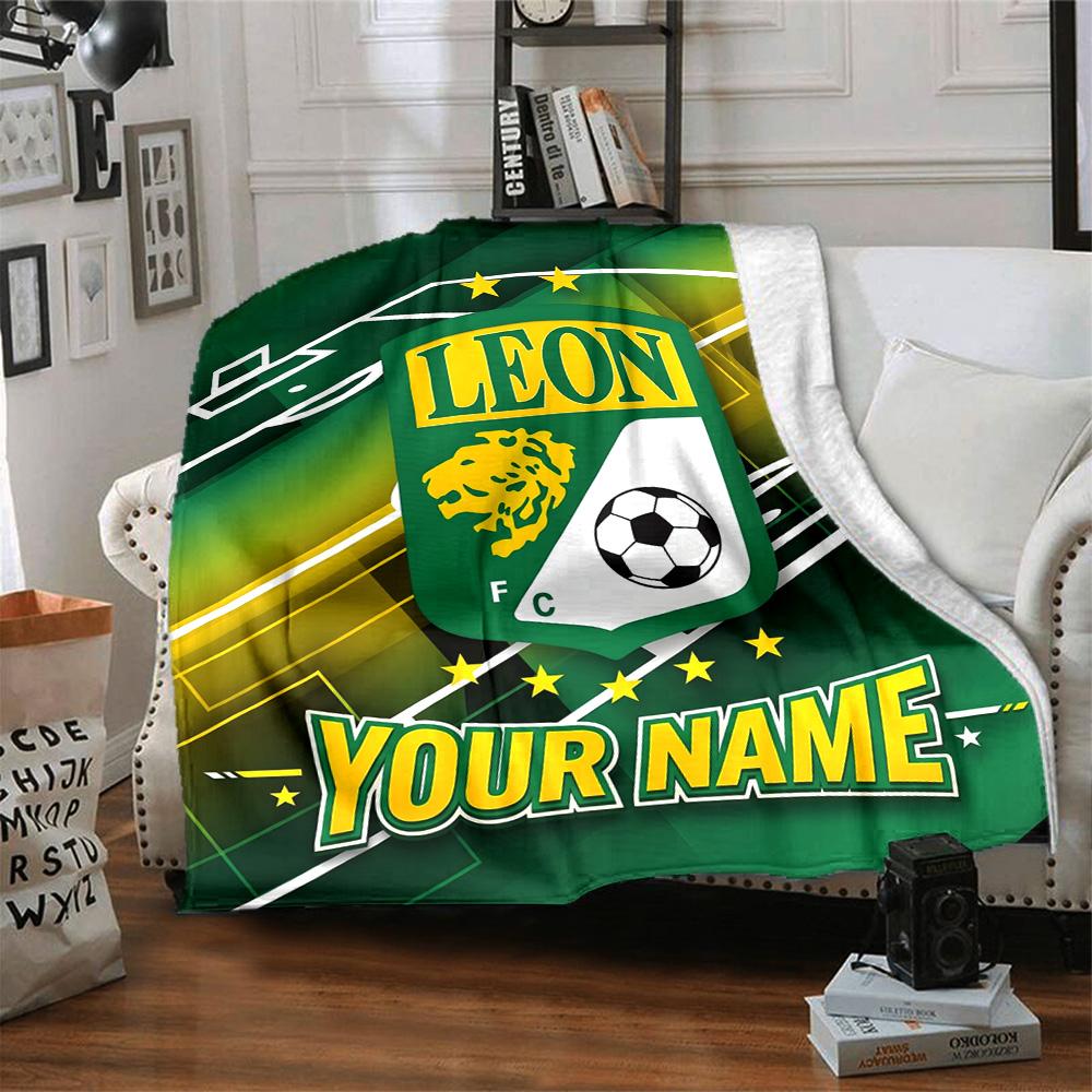 1pc Leon logo Blanket with Custom Name, Gift, for Men and Women, Soft Blanket, Good for Sofa Bed Couch Travel, Lightweight Flannel Blanket