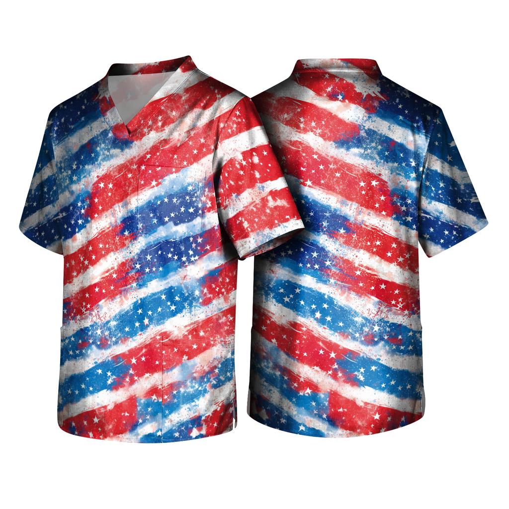 Men's Short Sleeve V-Neck  Print Chest Pocket Care Top