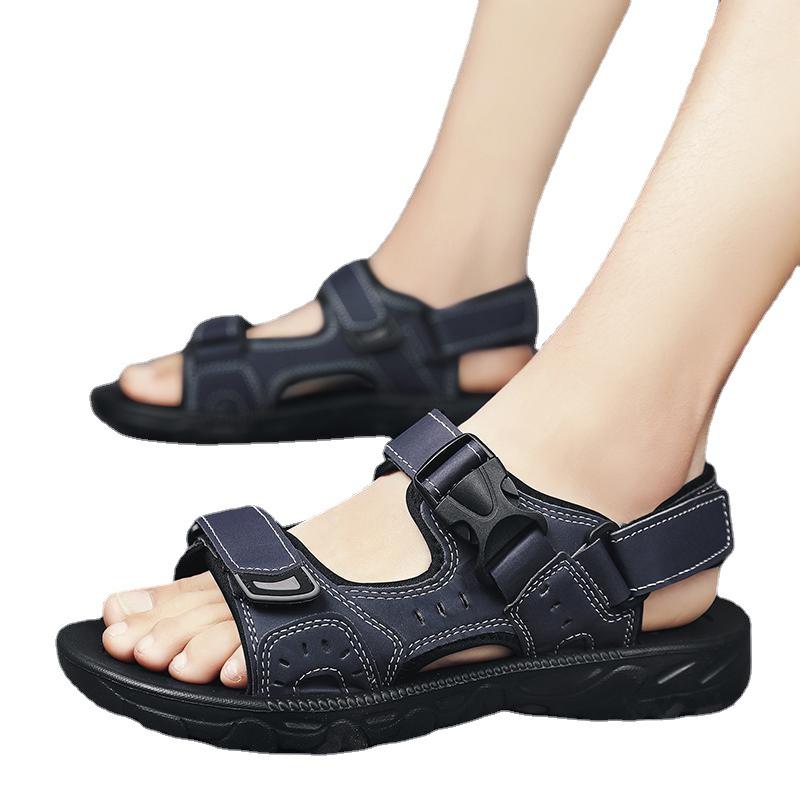 Summer Men's Casual Velcro Sandals, Outdoor Breathable, Lightweight, Fashionable, Versatile Beach Shoes, Men's Shoes