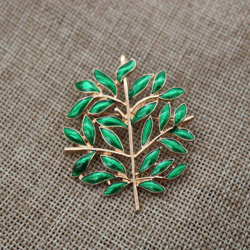 

New Fashion Popular Retro Tree Swallow Leaf Enamel Glaze Rhinestone Pearl Boutonniere Scarf Pin Accessories Branch