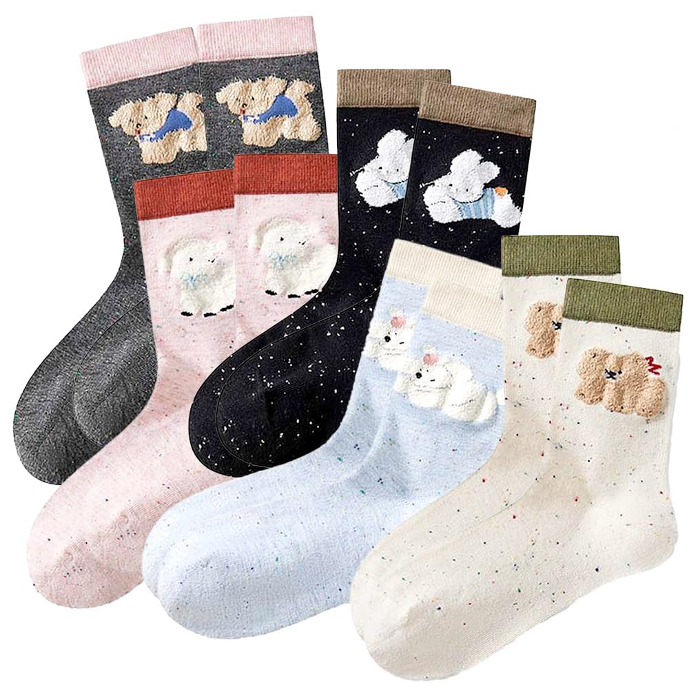 

Moin Moin Set of Socks for All Fluffy Embroidered Animal Antibacterial and Toy Light 2507scs35 5-Pair Women, Season, Prints, Deodorizing, Rabbit,