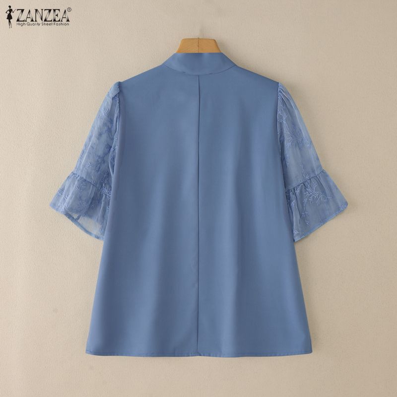 ZANZEA Damen Freizeitspitze Spleiß Halber Ärmel Lockere Bluse