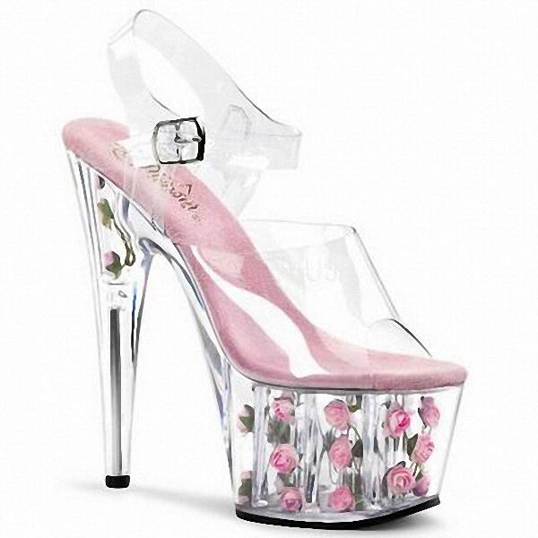 Women's Shoes Flower Transparent High Heel Thin Heel Sandals Fashion Crystal Dance Shoes 17cm Height 7cm Platform YKC