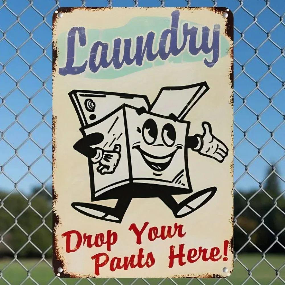Vintage HEMITONG Laundry Metal Sign "Drop Your Pants Here" - Garage Wall Decor with Rat Rod Stickers, Ideal Gift