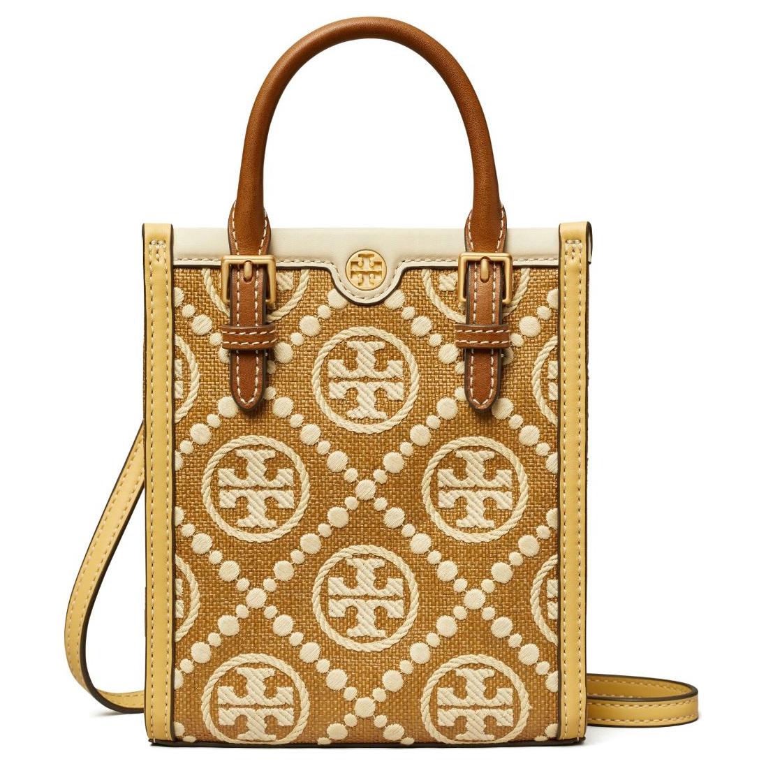 

Tory Burch Monogram Embroidered Snap Raffia And Leather Trim Tote Bag Women Tote Bags Brown 145512-268 Basic Set (Bag+Dust Bag)