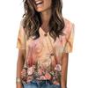 Ladies' Fashionable Casual Retro Floral Print Short-sleeved V-neck Shirt, Puff Sleeve T-shirt, Loose Casual Shirt, Summer T-shirt