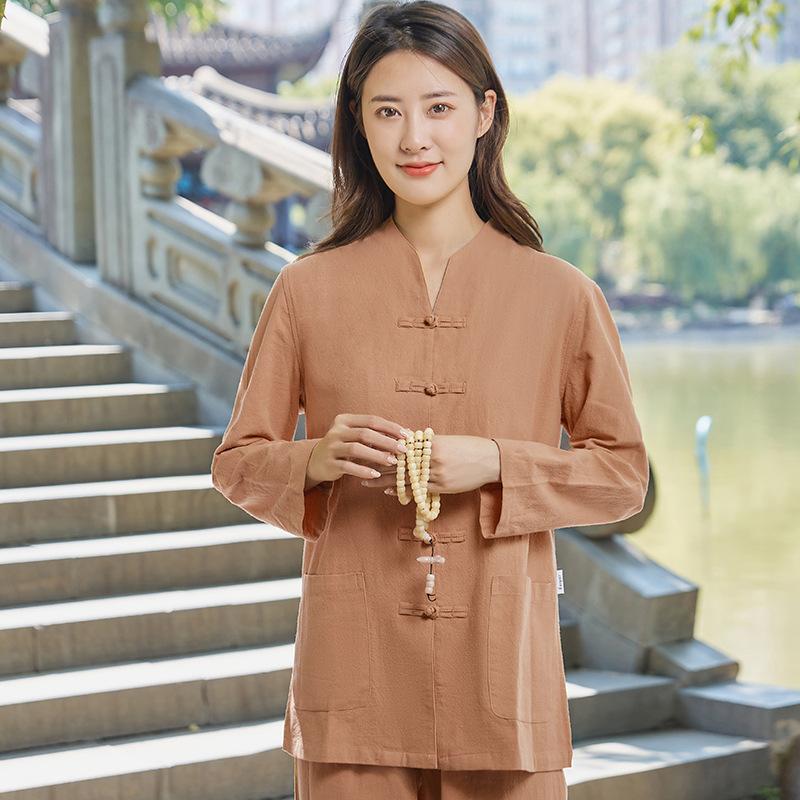 Women's Four Seasons Plus Size Sitting Meditation Tai Chi Set Long Sleeve Loose Top + Pants Two Piece Set