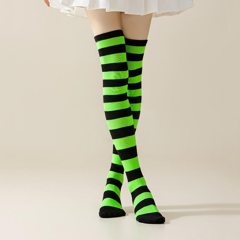 Gestreifte Over-Knee-Socken Damen Hohe Strümpfe Mehrfarbig Jk Lässig Warme Socken Sexy Schlanke Lange Socken Weihnachts-Gestreifte Strumpfwaren # one size black