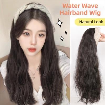 Korean Style Half Headband Wig Hair Hoop Long Wavy Curly  Hair Wide Knit Headband Wig  Daily Wear