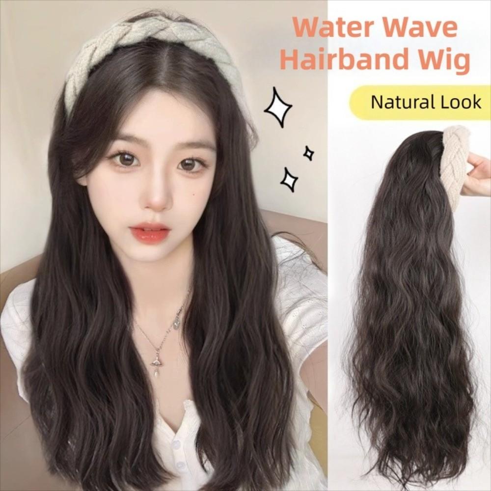 Clip in Wide Knit Headband Wig Hair Hoop Long Wavy Curly  Hair Half Headband Wig  Daily Wear