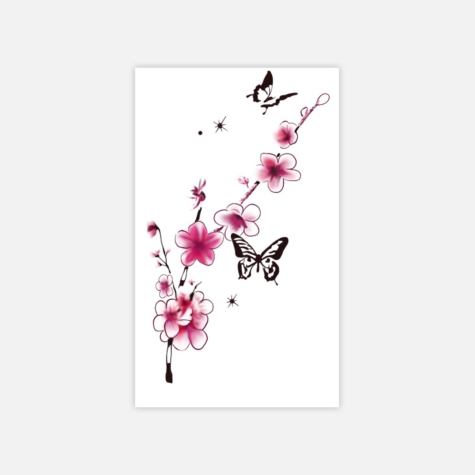 Small Fresh Butterfly Cherry Blossom Tattoo Sticker High Sense Niche Aesthetic Tattoo Sticker 6*10