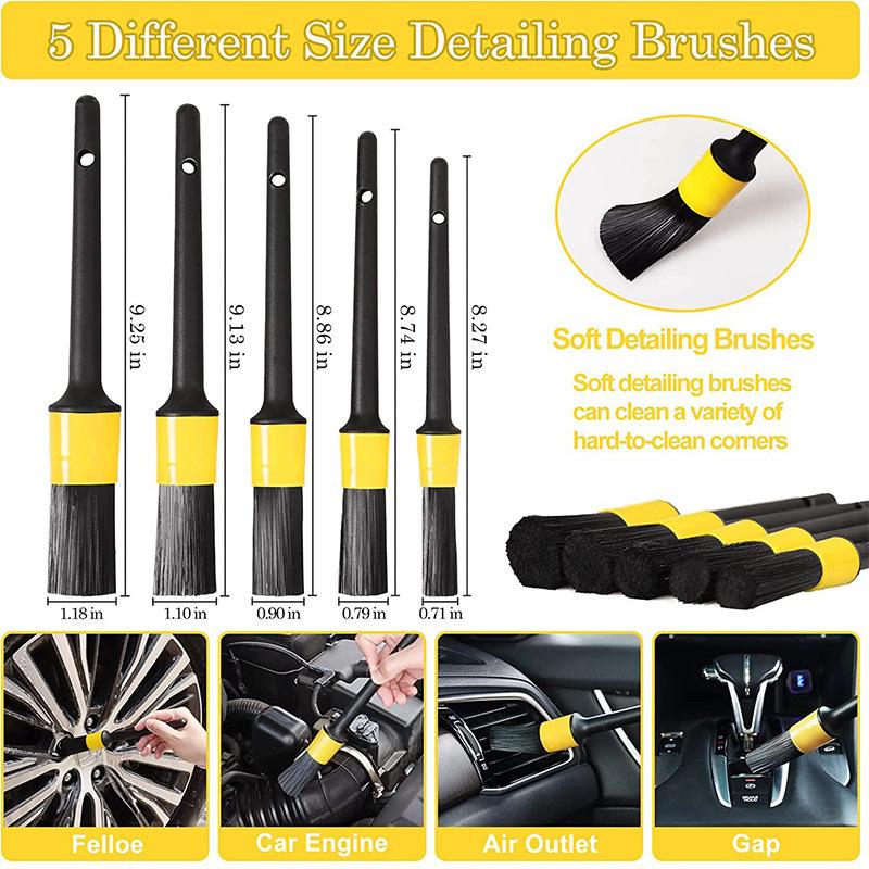 5Black SetPPSilk Cleaning Brush Car Beauty Tools Interior Detail Brush Air Conditioning Vent Gap Brush Detail Brush