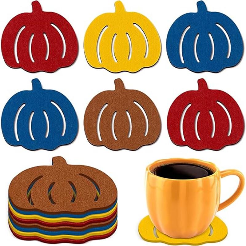 

1 PCS Pumpkins Felt Coaster Halloween Cup Mat Drink Mug Pad Non-slip Heat Resistant Placemat Decoration Kitchen Accessories коричневий