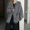 Unisex Retro Striped Color Block Hooded Cardigan Sweater