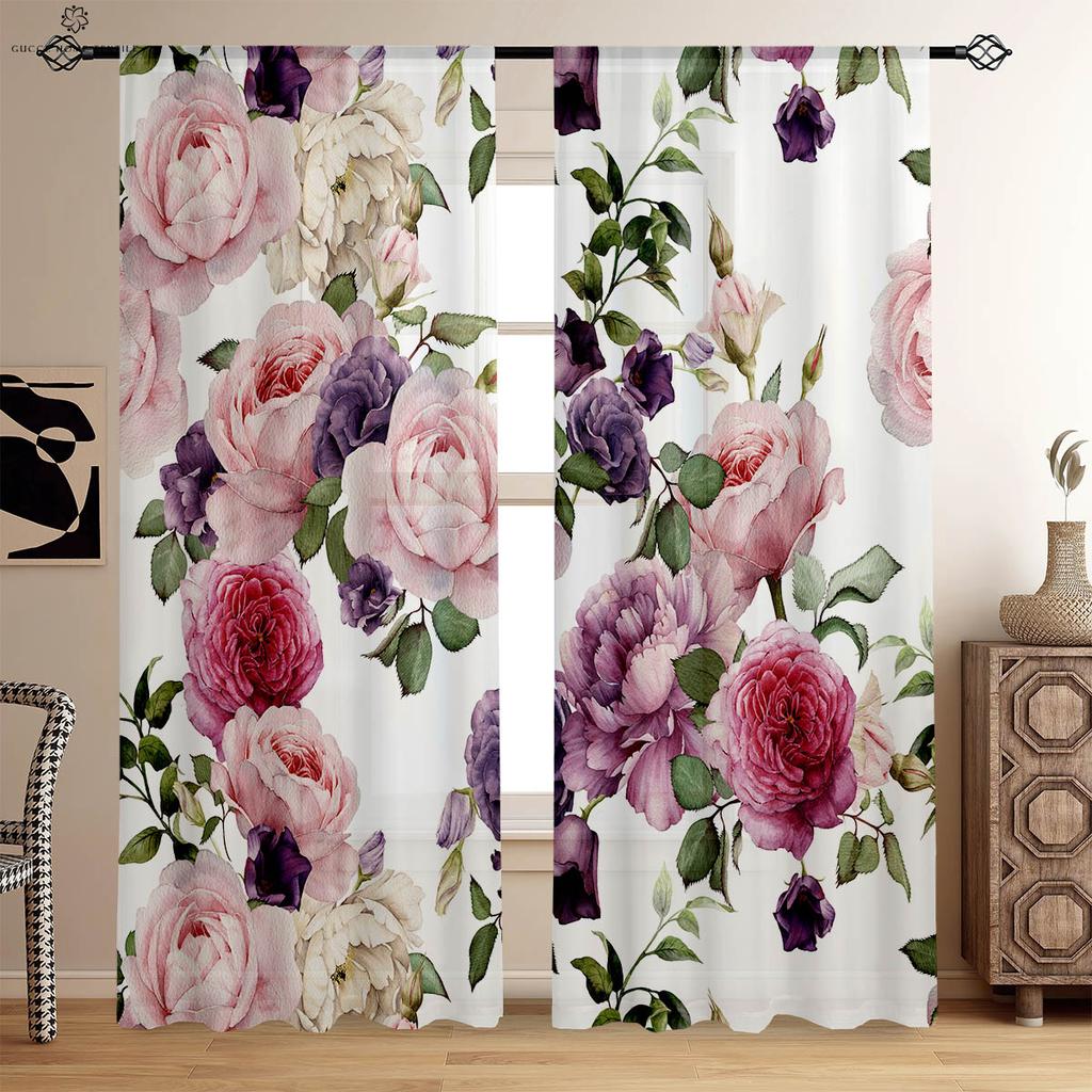 Retro Flower Pastoral Style Printed Curtains Bedroom Living Room Study Kitchen Curtains Window Decoration Easy To Wash And Care