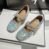 Fashion 2025 New French Mary Jane Shoes Women's Inside Heightening Rhinestone Sequin Mori Shoes