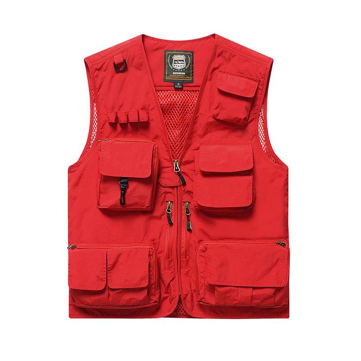Men's Multi-Pocket Outdoor Fishing Photography Vest, V-Neck Sleeveless Plus Size Workwear 7898 Thin Design