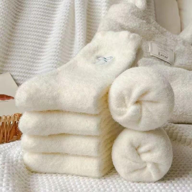2025 Women's Autumn/Winter Imitation Mink Velvet Bow Embroidery Mid-Calf Socks - Warm, Comfortable Sleep and Home Socks