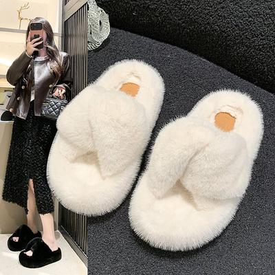 Internet Celebrity Small Fluffy Slippers Women Wear Autumn and Winter New Home Non-slip Fashion Cross with Cotton Slippers