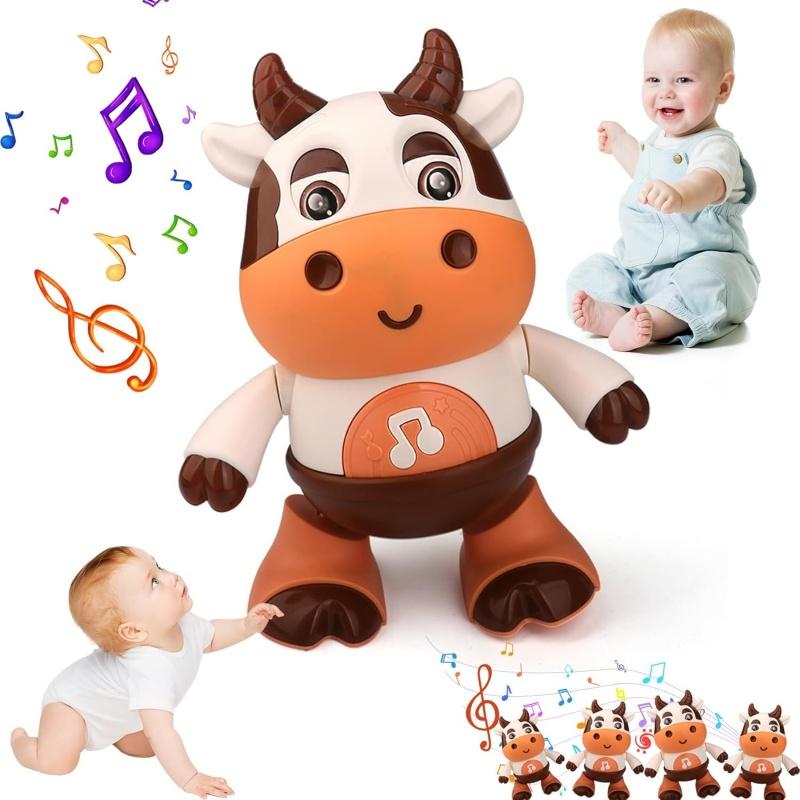 Fashnics Unisex Infant Dancing Cow Baby Toy Singing And Dancing Little Cow Electric Doll Interactive Music Crawling Toy Toddler Sensory Educational Toy