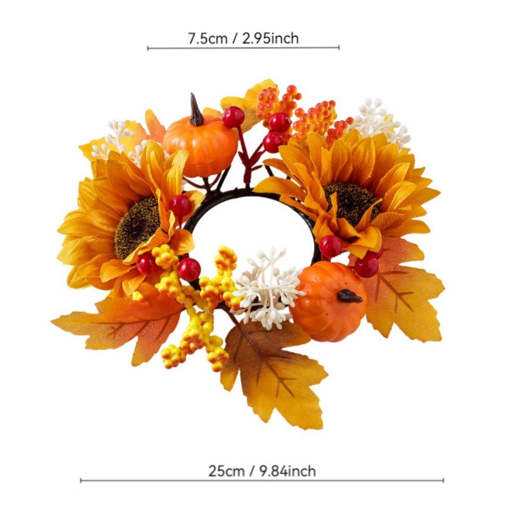 Candle Ring Artificial Wreath, Pumpkin Ornament ,Rustic Home Decor, Autumn Wreath Harvest Wreath Holiday Thanksgiving Farmhouse,