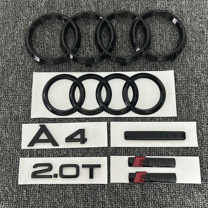 AUDI A4 4Ring logo ABS Black Car Hood Front Grill Rear Trunk Emblem Sticker A4 Mark Quarrto 2.0T Sline Emblem For A4 2008-2017