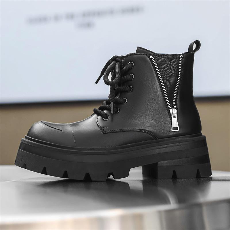 Fashion Mens Fashion Platform Boots Black Trendy Original Leather Shoes Stage Nightclub Dress Cowboy Chunky Boot Designer Ankle Botas