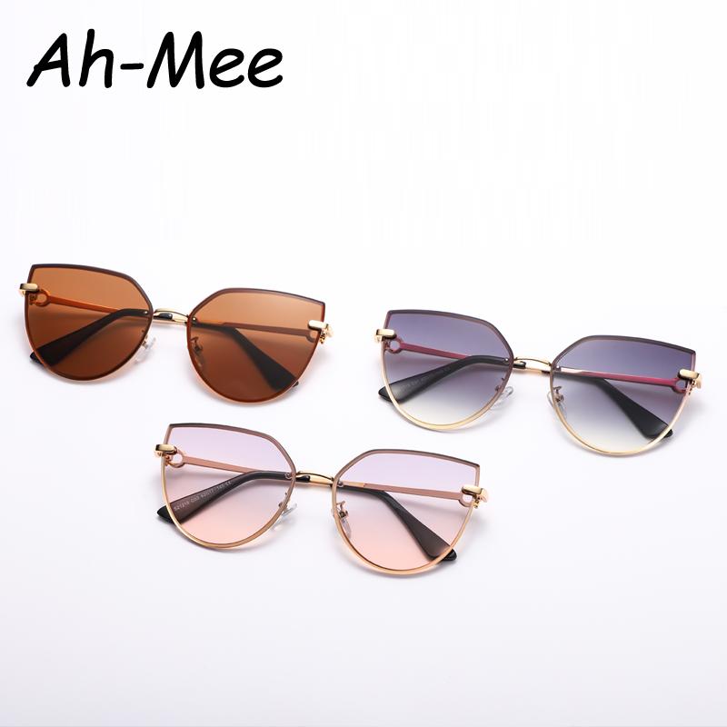 High-Quality Fashion Ladies Cat Eye Rimless Sunglasses Women  Vintage Gradient Sun Glasses For Female Outdoor Sunscreen Eyeglasses