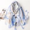 Ethnic Retro Travel Sun Protection Shawl: Blue Ink Painting Cotton Linen Scarf for Women