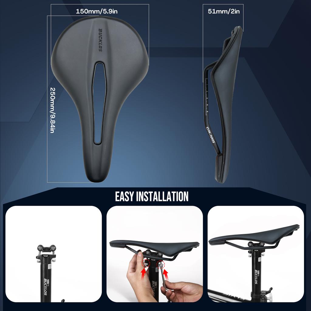 BUCKLOS Sillín de Bicicleta 250*150/160mm Cuero Carretera MTB Asiento Cojín Cómodo Universal Sillín de Bicicleta de Ejercicio Piezas de Bicicleta
