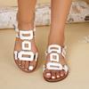 Large Size Belt Buckle Flat Bottom Hollow Sandals Women's Fashion Versatile Outer Wear Solid Color Beach Sandals Wish