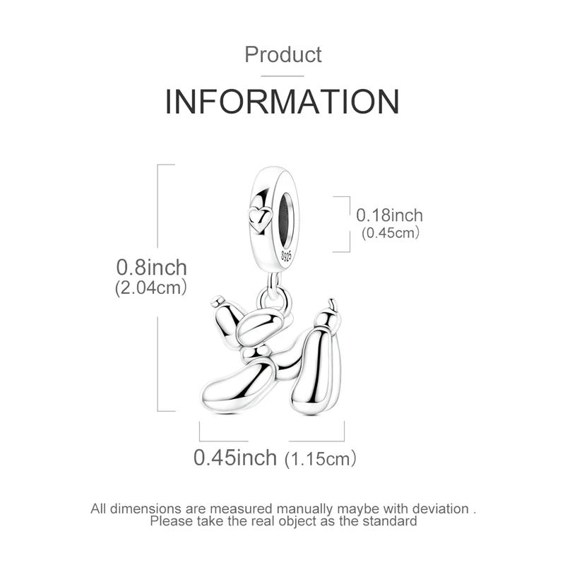 925 Silver Balloon Dog Charm Pendant Smooth Polished 3D Design for Women DIY Jewelry Gift Fit Original Bracelet