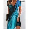 New Women Fashion Striped Dress Plus Size V-Neck Short Sleeved Casual Loose Dress Summer Casual Woman Clothing