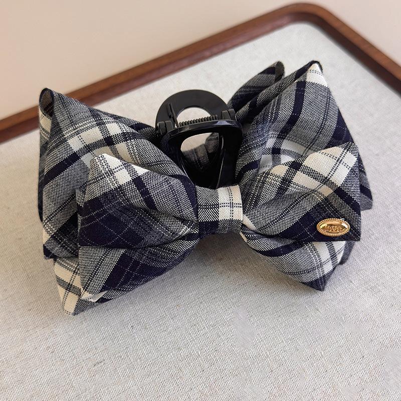 

Korean Style School Plaid Fabric Bow Hair Clip For Women Elegant Updo Shark Clip Hair Accessory