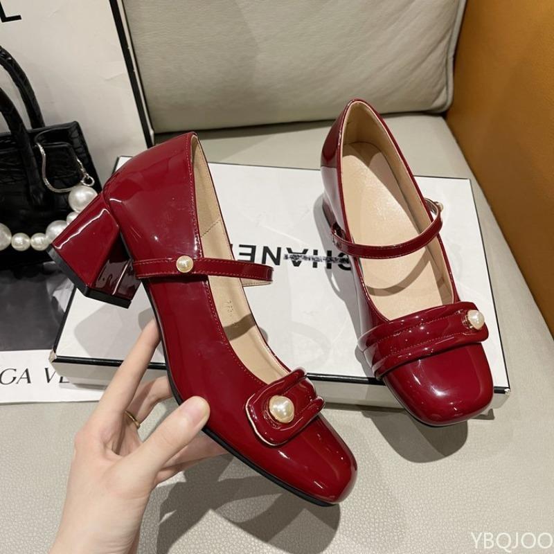 Fashion Women's square heel shallow mouth single shoe Spring Autumn new style gentle simple temperament versatile coarse single shoes