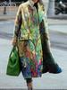 Nuovo Cappotto Antivento Stampato Lento Oversize Autunnale da Donna con Collo Rialzato per Donna