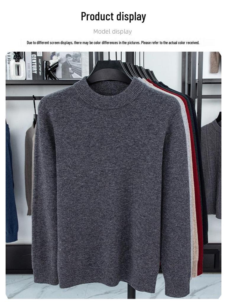 Men's 100% Pure Wool Round Neck Anti-Pilling Warm Pullover Sweater