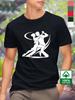 European Size Men's Heavyweight 100% Cotton T-Shirt with Ballroom Dancers Silhouette Print - Vibrant Pink & Black Graphic, Regular Fit Round Neck