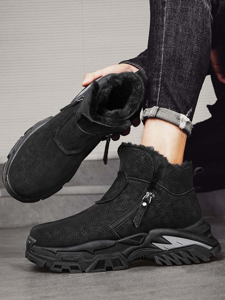 Men's Winter Warm Fleece Lined Thickened Snow Boots Unique Design High Top Slip Resistant Cold Proof Cotton Shoes for Men