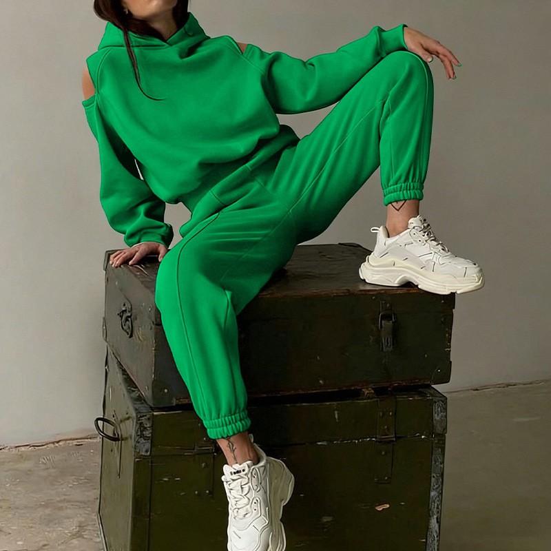 2026 Womens Casual Lounge Set Hooded Sweatshirt Wide Leg Pants Outfit