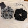 2pcs Temperament Bow Wave Point Large Intestine Hairband Female Tie Meatball Hair Rope High Elasticity Durable Rubber Band