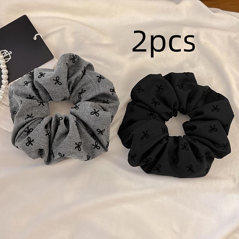 2pcs Temperament Bow Wave Point Large Intestine Hairband Female Tie Meatball Hair Rope High Elasticity Durable Rubber Band